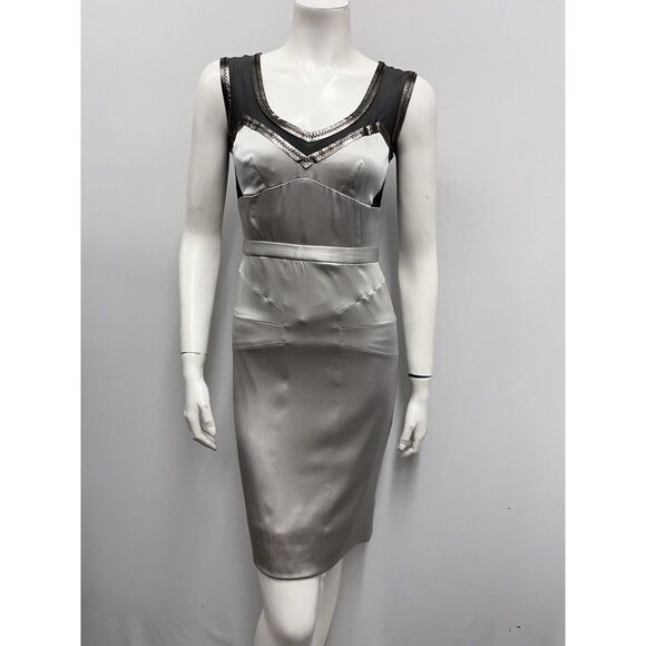 Dolce & Gabbana Silk & Leather Dress NWT $2,995.00 Silver Gray Pewter Size 38 XS - Picture 1 of 15